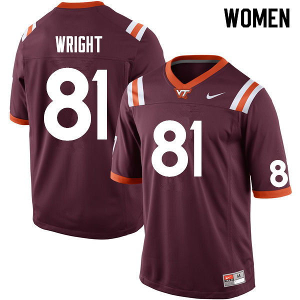 Women #81 Dallan Wright Virginia Tech Hokies College Football Jersey Sale-Maroon